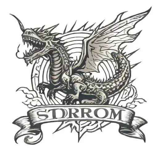 Electric Dragon Wrapped Around A Lightning Bolt With The Word Storm