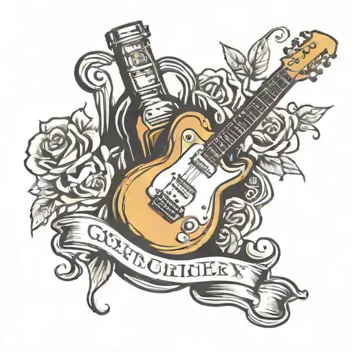 Guitar And Whiskey Bottle