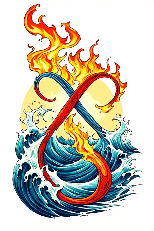 Infinity Symbol Incorporating Fire And Water Waves And The Words I'll Take You There
