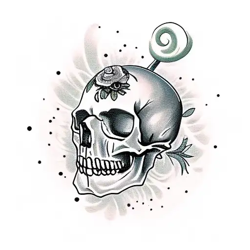 Skull With Flowers And Mushrooms Coming Out Of The Inside