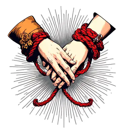 Male And Female Hands Bonded By Red Rope