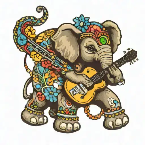 An Elephant Playing A Guitar With Crystals As Strings