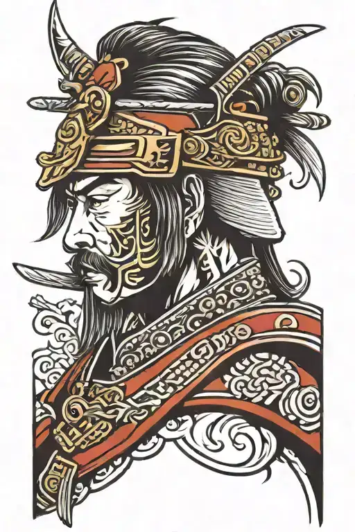 Samurai Warrior Face Profile Holding