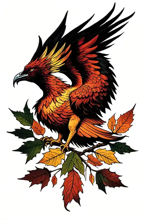 Phoenix Rising From Fall Leaves Instead Of Ashes Symbolizing Rebirth