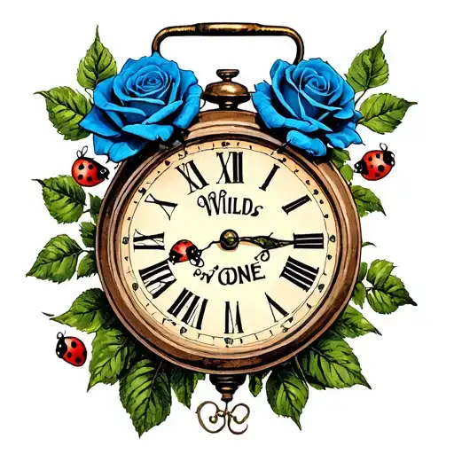 Blue Roses Withba Clock With The Words Wild One Wrapped And Little Lady Bugs