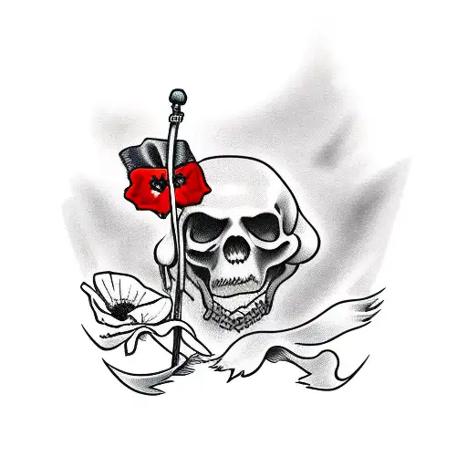 Grim Reaper Holding A Poppy Flower And Sniffing It With A Canadian Flag On A Pole Over His Shoulder