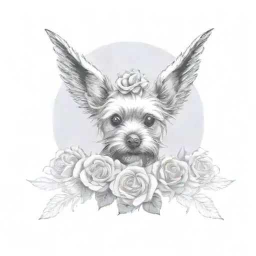 Angel Wings With Yorkshire Terrier Dog Print In Middle And Roses