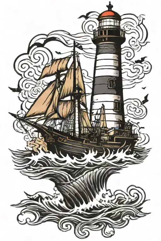 A Light House Built In To A Sailing Pirate Ship