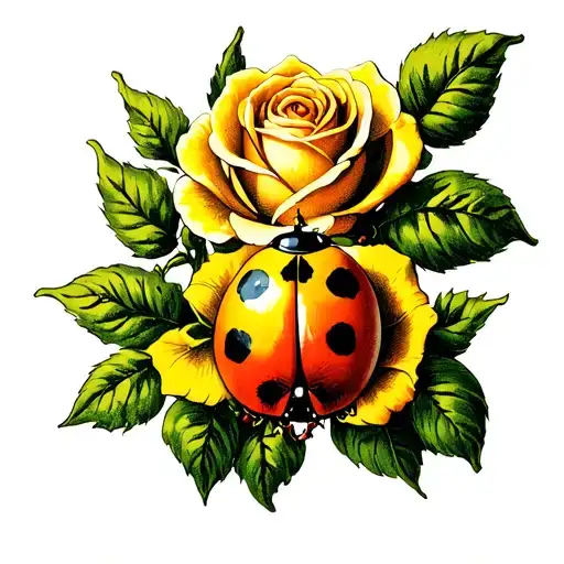Yellow Lady Bug On Rose