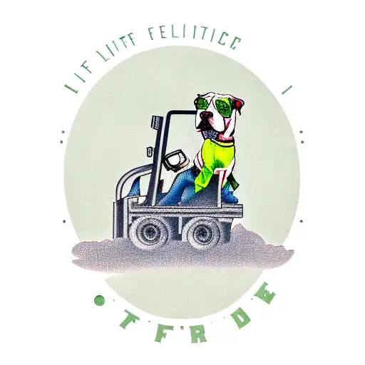 Lift Operator Operating A Forklift With A Lime Green Pitbull In The Driver's Seat