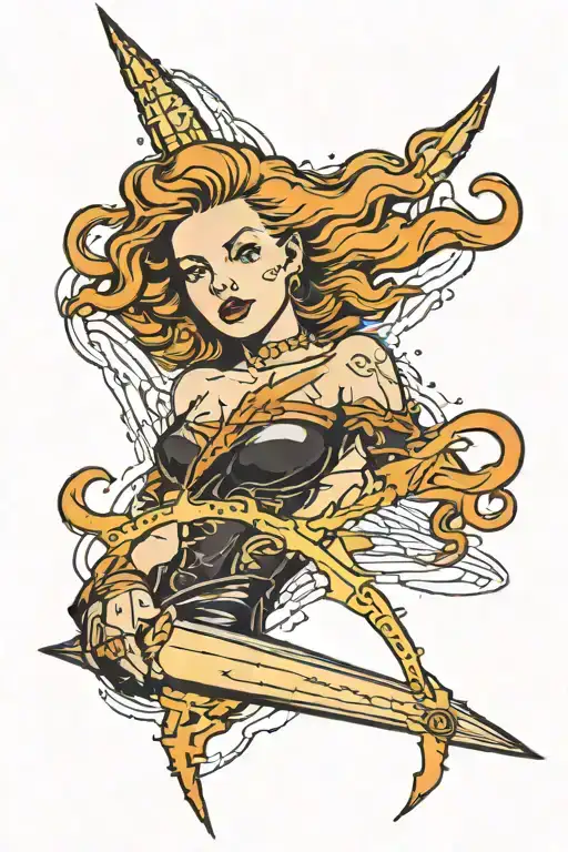 Lightning With A Woman In Black Background