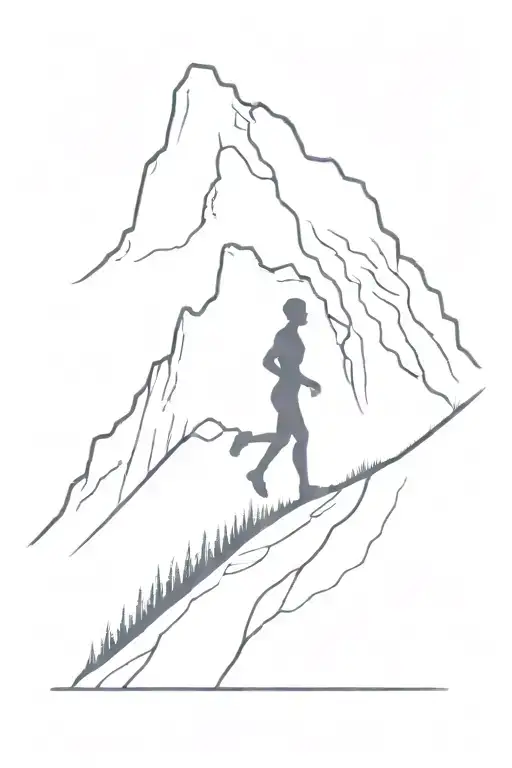 A Minimalist Tattoo Of A Silhouette Of A Runner On A Mountain Trail