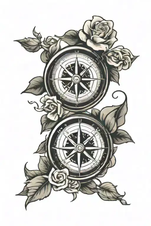 Compass With Clock Dial With A Rose