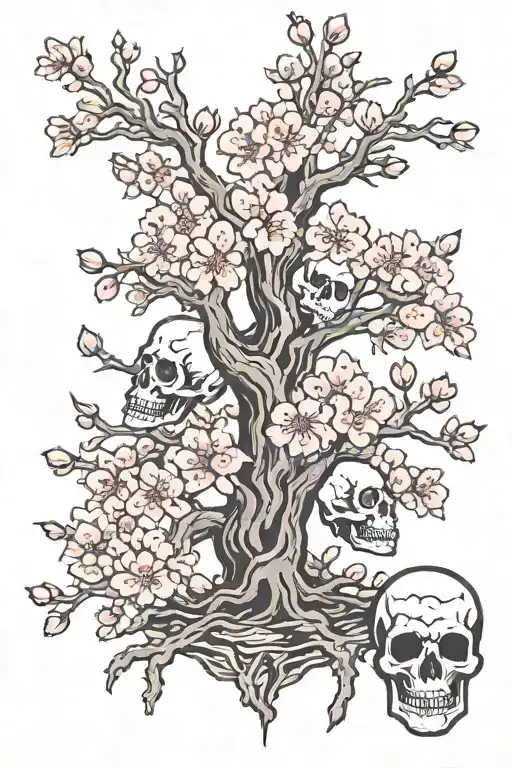 Cherry Blossom Tree With Skulls