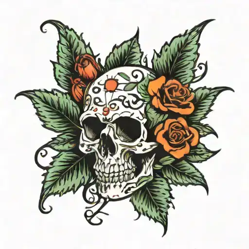 Skull With Vines Coming Out Of It Blooming
