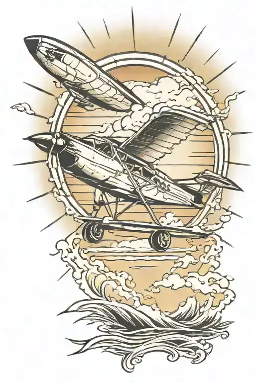 Airplace Into Sunset Over Beach Sunset