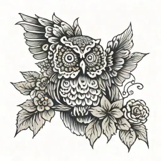 Figure From The Day Of The Dead With An Owl Digital