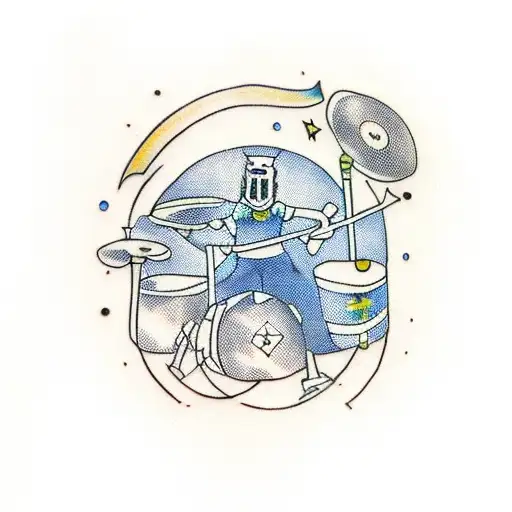 A Drummer Playing A Drum Solo With A Sword In One Hand