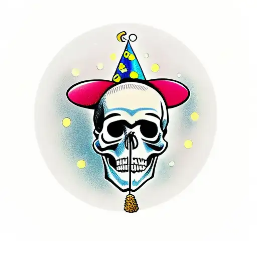 Skull With Party Hat With The Party Never Ends Written Below It
