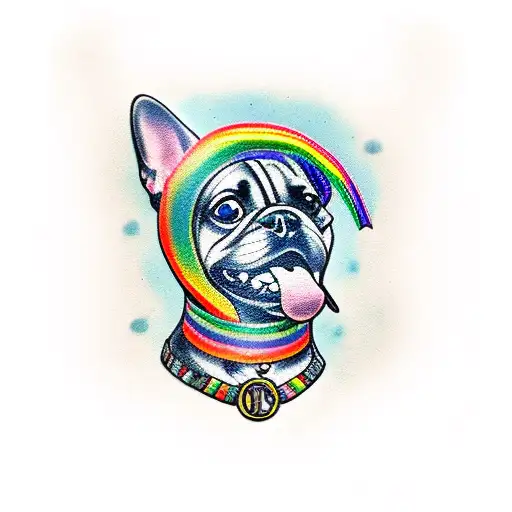 A Dog Wearing A Rainbow-colored Collar