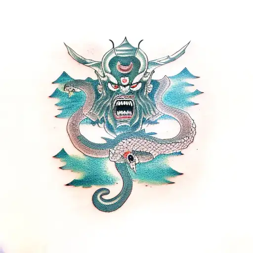 Susanoo The Japanese God Killing A Snake With A Sword