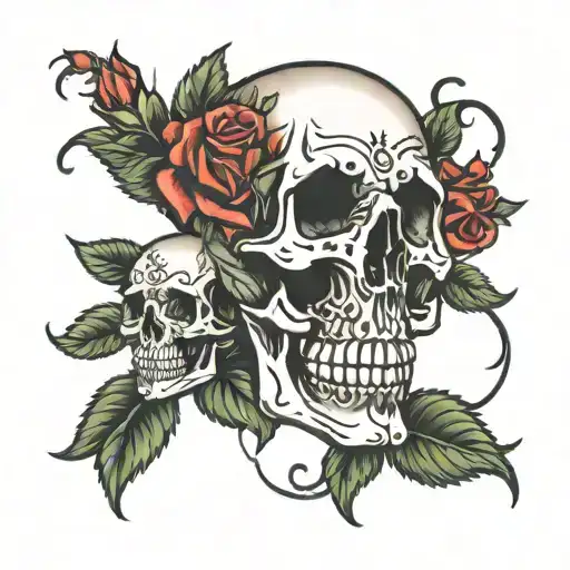 Skull And Roses Entwined