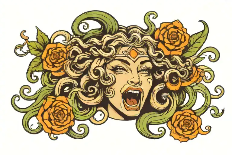 Medusa Face Tattoo Design Featuring Elements Inspired