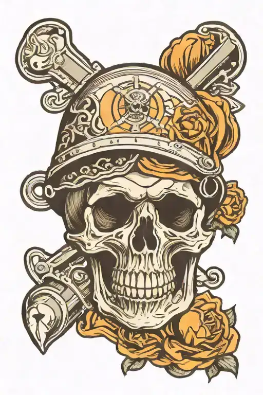Skull Holding A Helmet