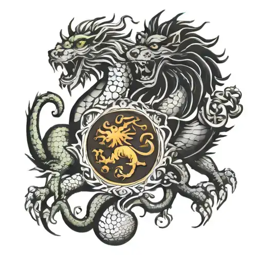 Dragon And Lion And Toses