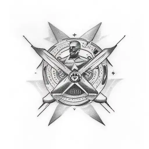 A Tattoo With The Silhouette Of Three People Sitting With Their Backs And Looking At A Star