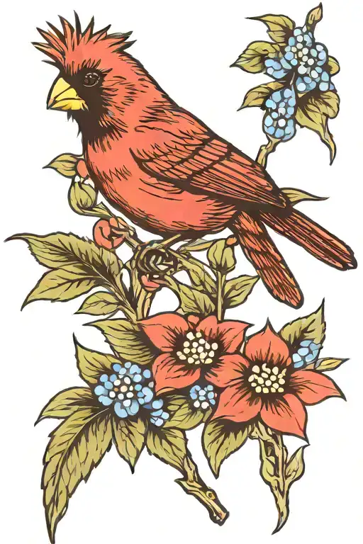 Cardinal And Blue Bonnet Flower