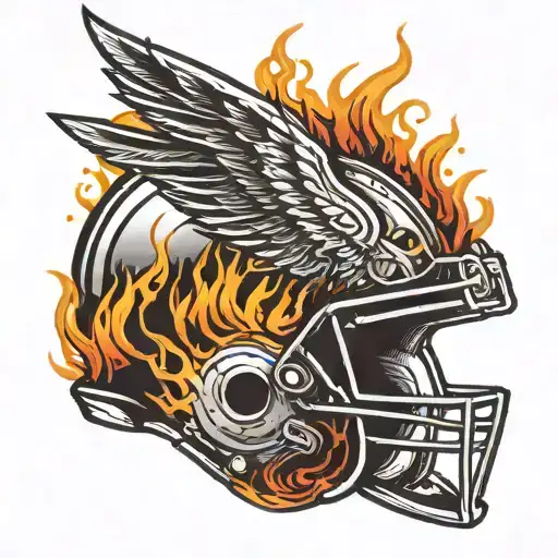 A Vintage-style Football Helmet With Wings And Flames