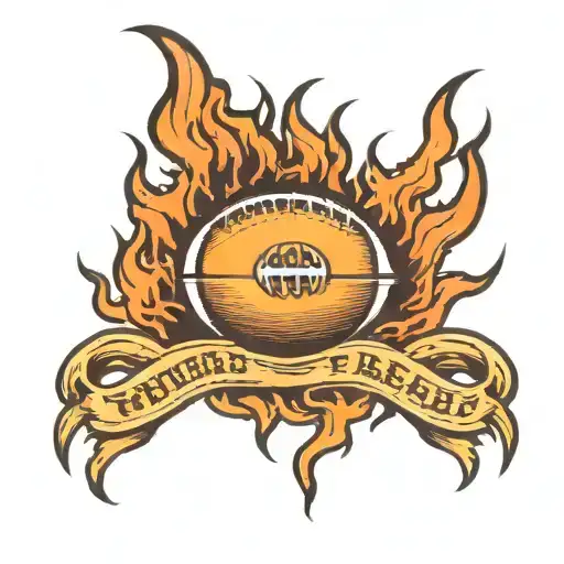 A Traditional Style American Football Ball Surrounded By Stylized Flames