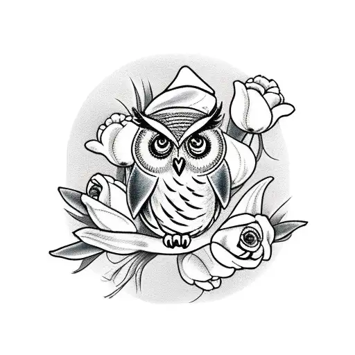 Owl With Tulip Poplars And Roses