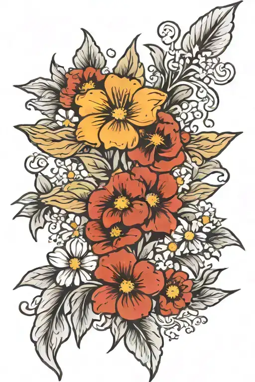 Cross Surrounded With August And November Birth Flower