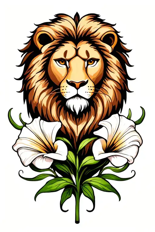 Lion With A Calla Lily And Virgo Sign Intertwined