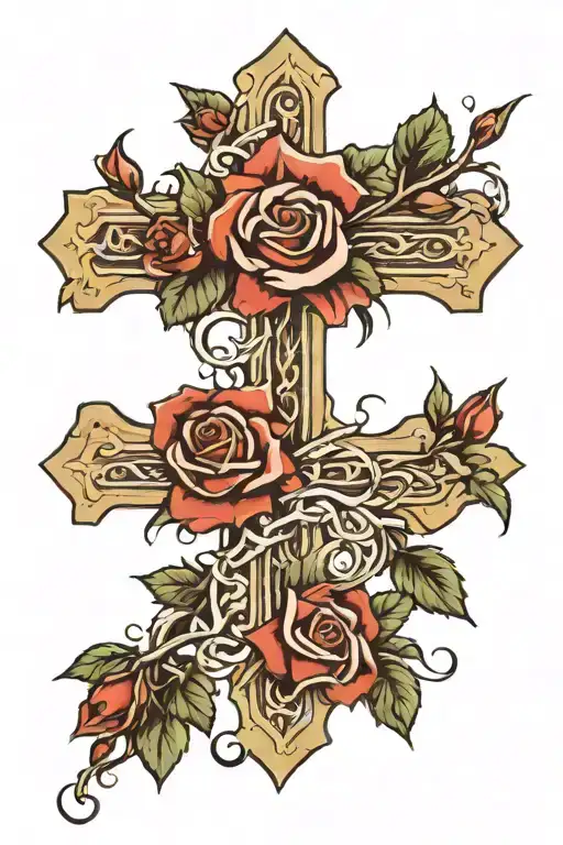 Cross With Thorns And Rose Intertwined