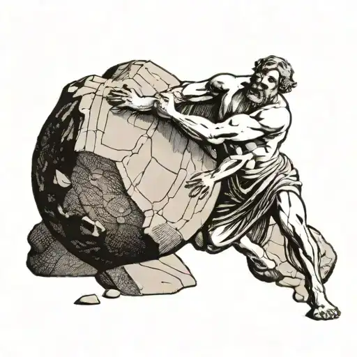 Line Art To Depict The Myth Of Sisyphus Pushing A Boulder