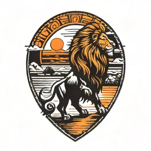 Lion Silhouette Walking Along Horizon In The Background With Sun In Sky