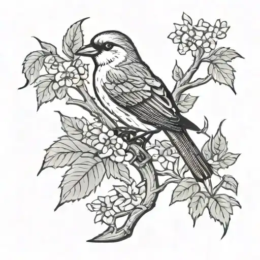 Small Bird Impaled By Thorn Vine Going Vertical Spine