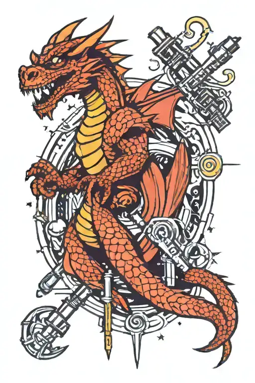 A Tattoo Design Combining A Dragon And A Lightsaber From Star Wars