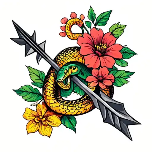 Arrow And Snake With Flowers