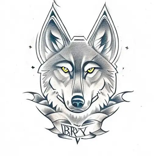 A Wolf With A Latin Quote About Bravery And Honor In Sketch Style