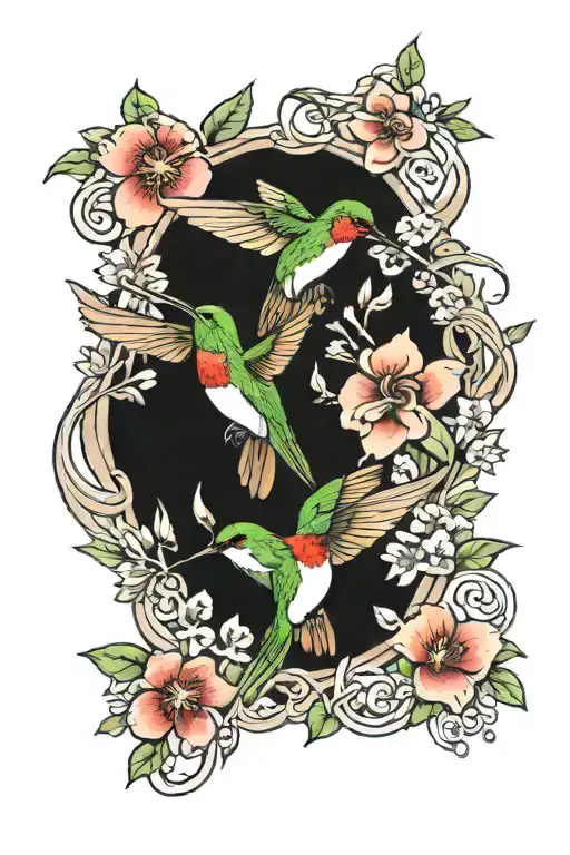 Hummingbird Flowers Intertwined