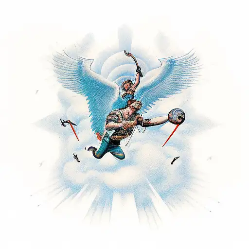 Greek Myth Icarus Falling With Outstretched Wings