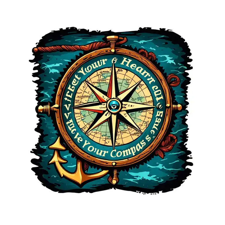 Pirates Of The Caribian Compass Map And Anchor With Text Let Your Heart Ve Your Compas