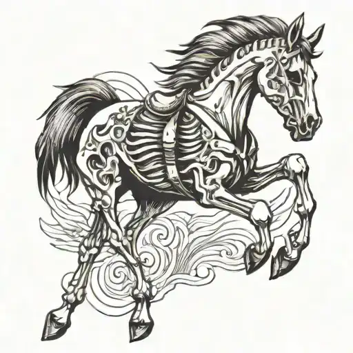 Horse Skeleton With Ears Jumping