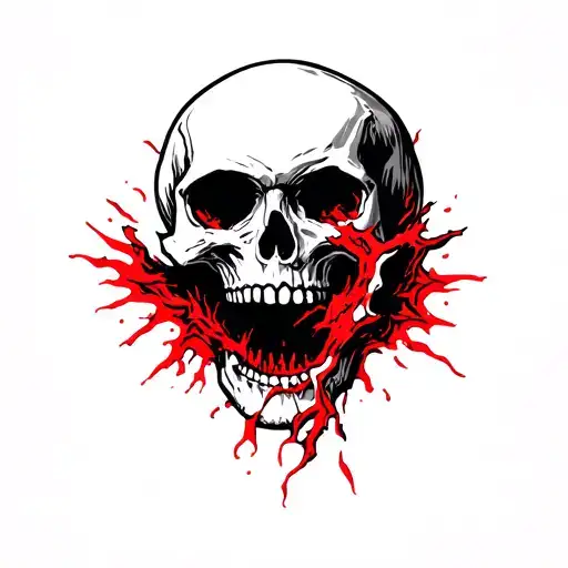 Skull Tearing It's Flesh From Its Face Flash Tattoo Design