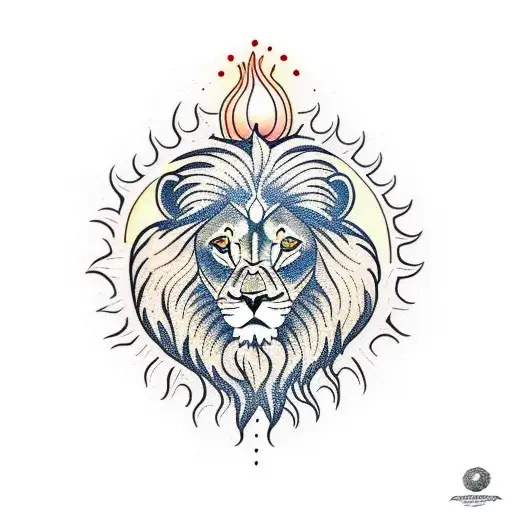 Lion With Sun And Mountains