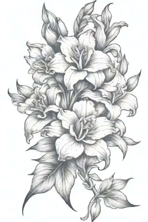 Gladiolous Flowers Grouped With Red Rose